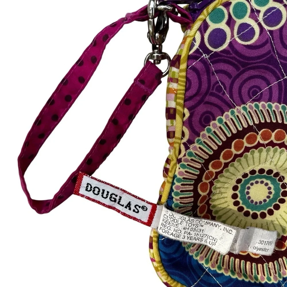 Douglas Sillo-ette Owl Fabric Zipper Wristlet Case 6”x4” Fabric Yellow Strap